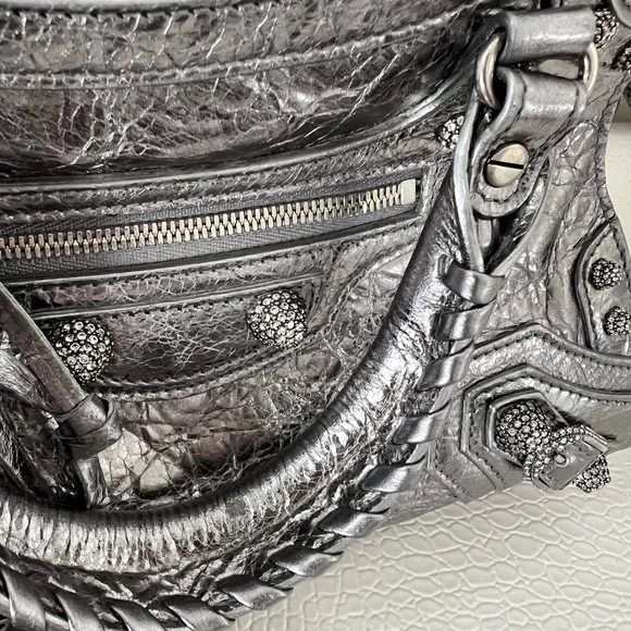 Balenciaga Neo Cagole City Bag Leather with Crystals XS - Metallic Silver - Picture 10 of 16